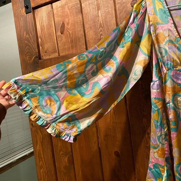 ASOS Wide Bell Sleeve Satin Mini Dress - Picture 4 of 7